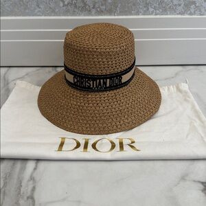 Dior D-Bobby large brim hat Woven Brown Hat with Black Band